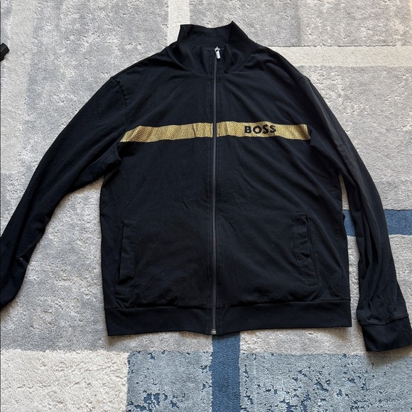 Boss Other - Boss Black Zip-Front Jacket with Gold Mesh Stripe